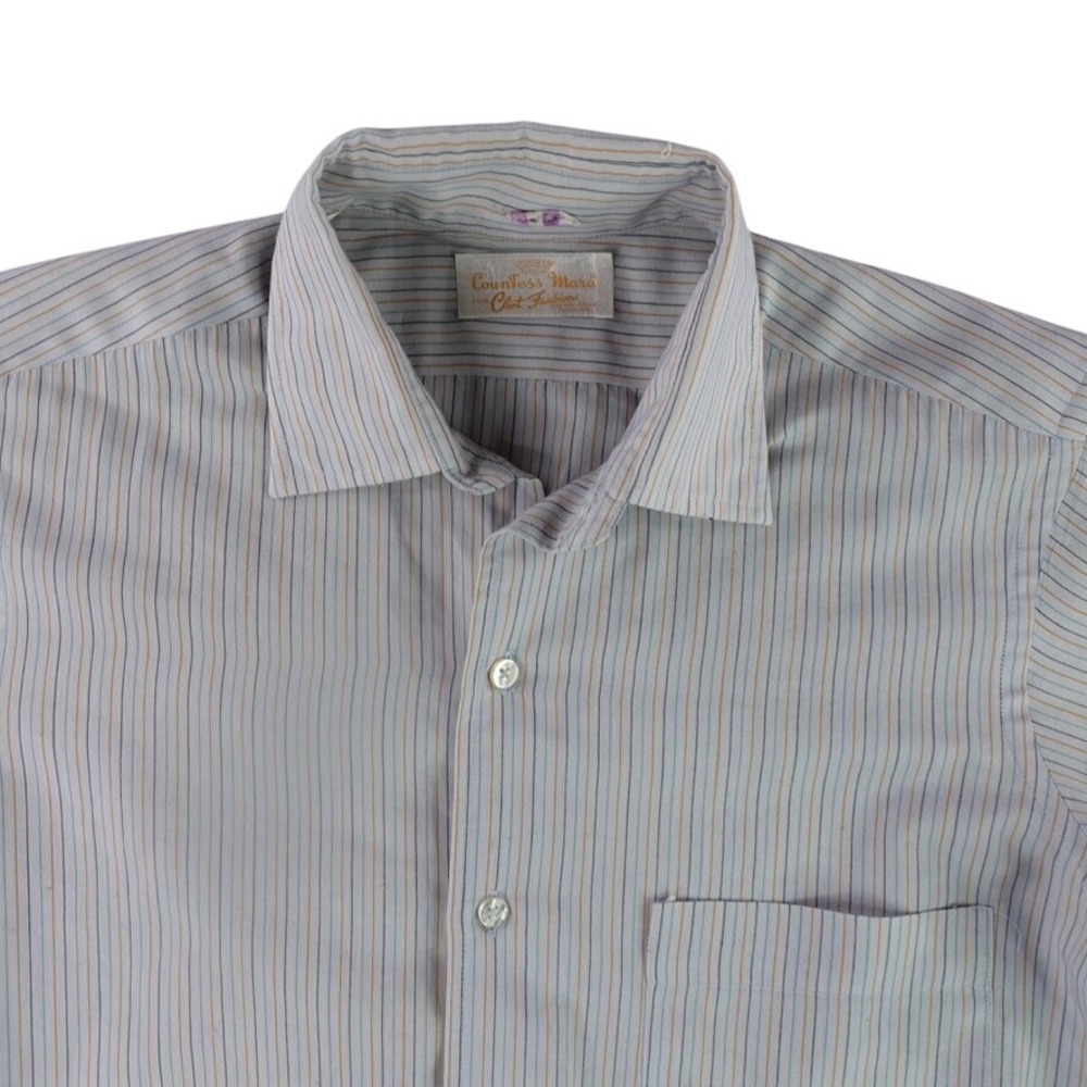 Countess Mara Dress Shirt Mens‎ 14.5-33 White Blue Orange Striped Vintage